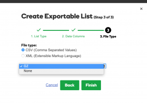 GoDaddy Create Exportable List - Step 3