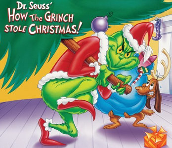 Image from How the Grinch Stole Christmas showing the Grinch taking a Christmas tree