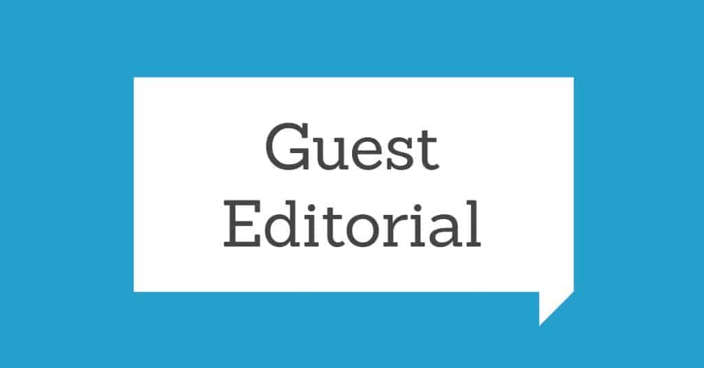 Blue background with white quote box and the words "Guest Editorial"