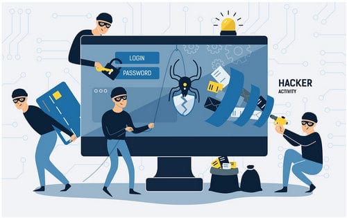 image of hackers breaking into online passwords, credit cards