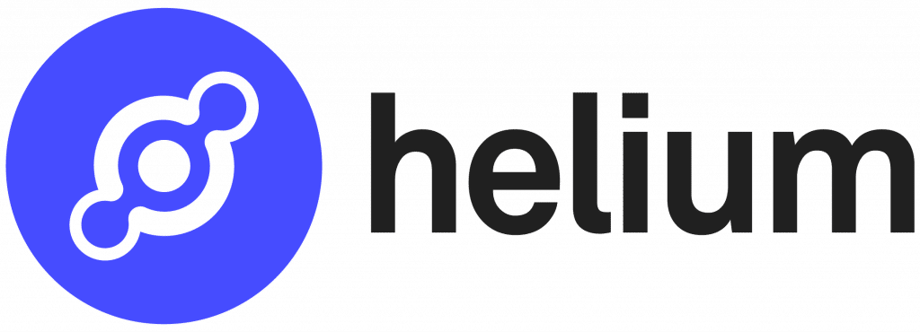 Logo for Helium includes the word helium and a link image in a purple circle