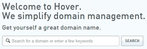 Hover's domain search box doesn't show any top level domain options.