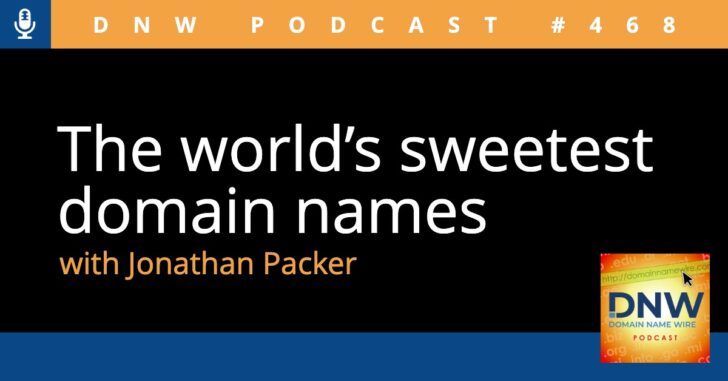 Graphic for podcast interview with Jonathan Packer, title "The world's sweetest domain names"