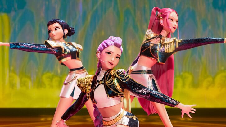 Kpop Demon Hunters still image of three singers