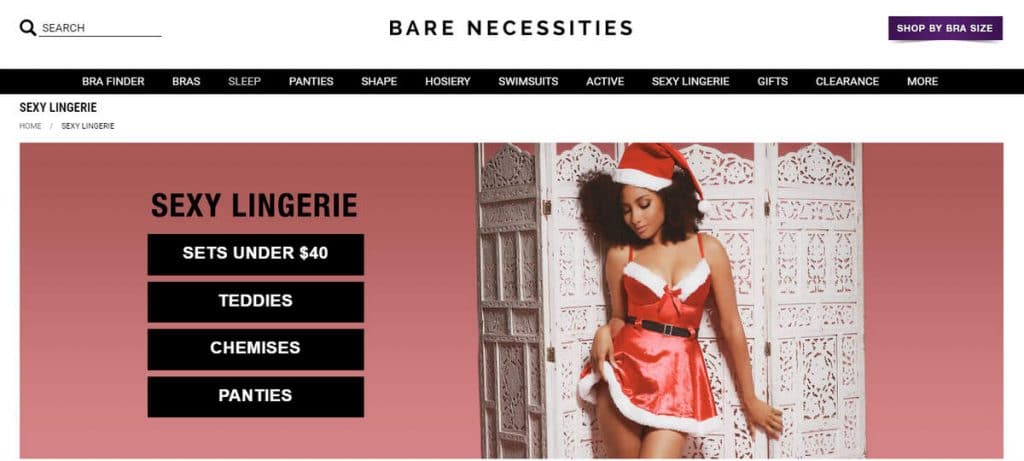 Screenshot of Bare Necessities website when forwarded from Lingerie.com