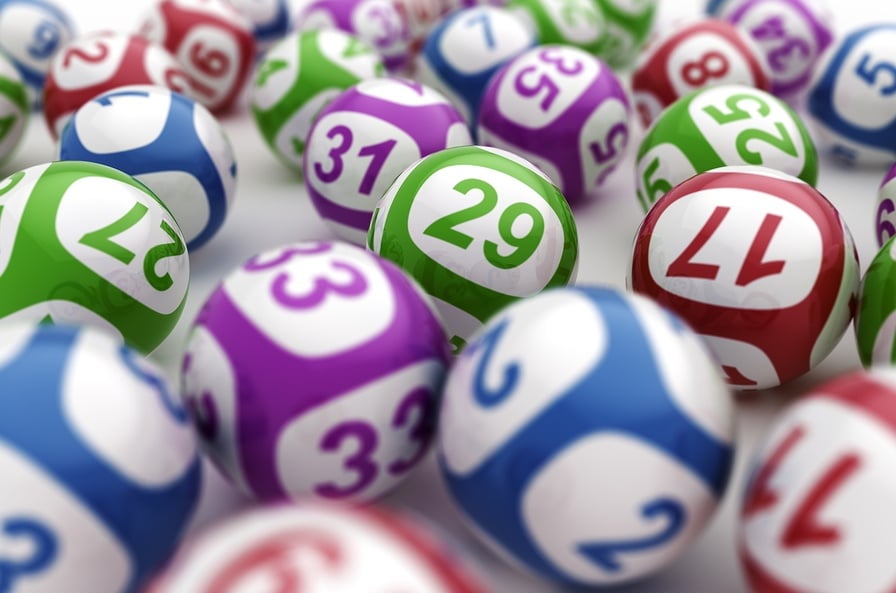 Picture of lottery balls in green, purple, blue and red