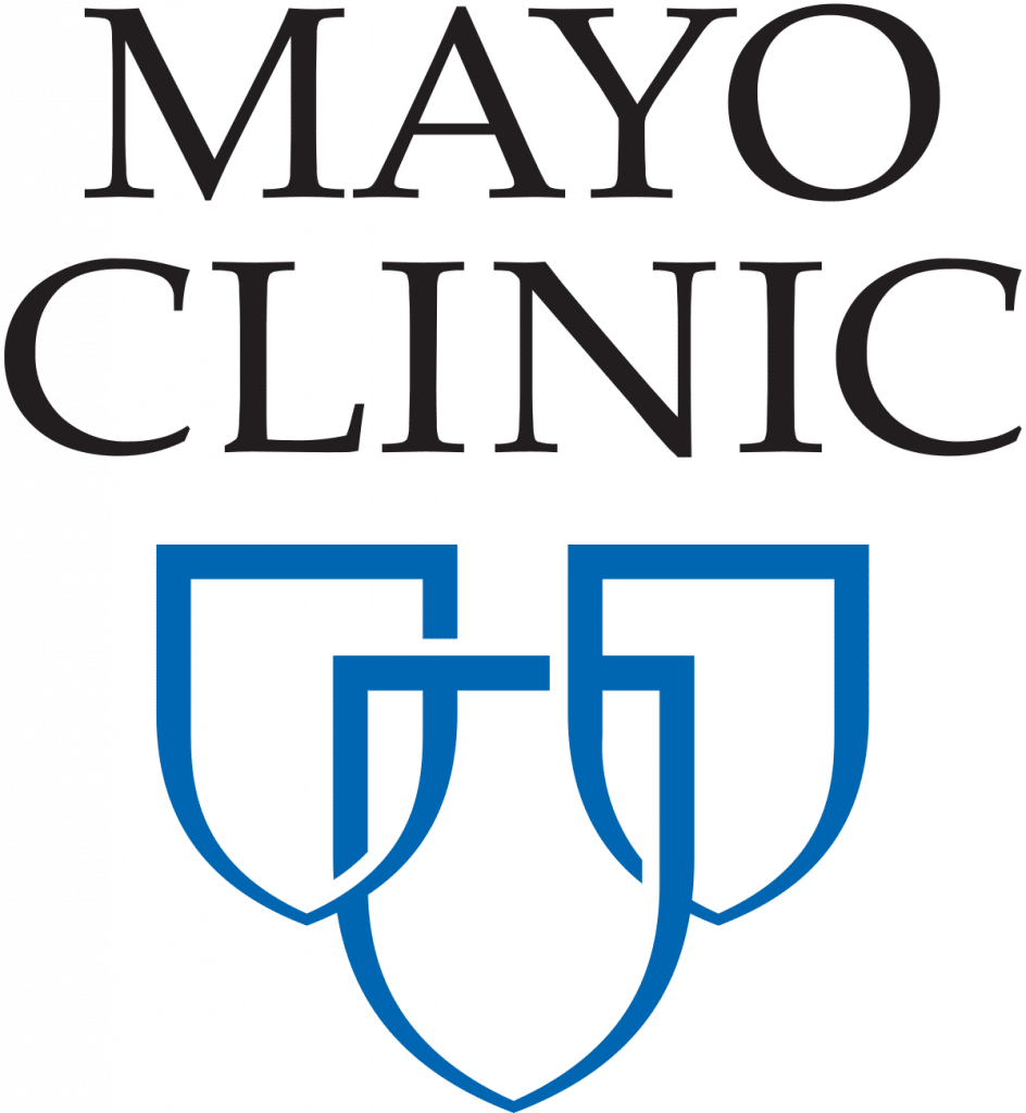 Logo for Mayo Clinic has three overlapping blue shields