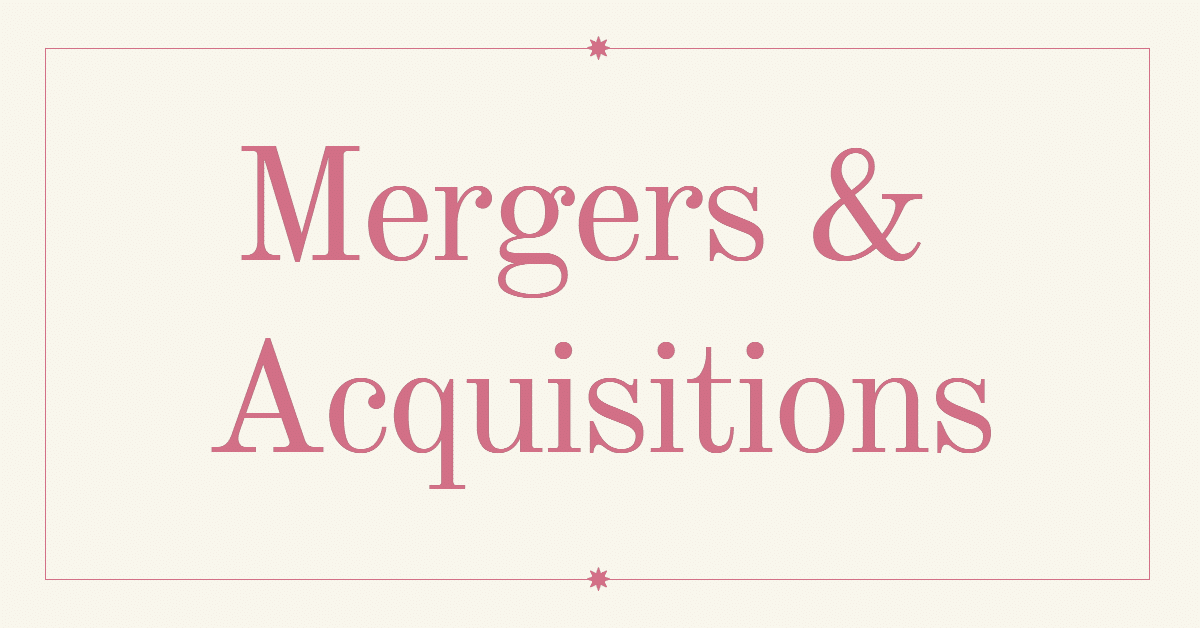 Cream background with pink text that reads "Mergers & Acquisitions"