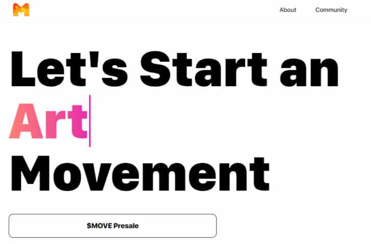 Move.xyz home page says "Let's start an art movement"