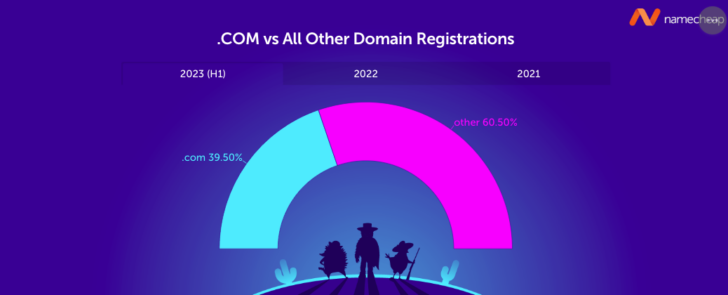 Chart showing that 40% of domain registration at Namecheap this year are .com.
