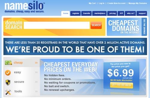 NameSilo.com home page