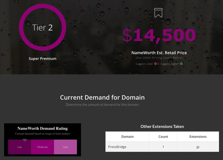 NameWorth domain appraisal screenshot