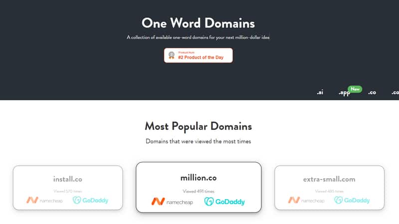 Screenshot of oneword.domains