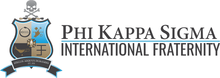 Logo for Phi Kappa Sigma fraternity has a coat of arms and the fraternities name