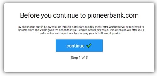 Graphic of misleading chrome extension installer at PioneerBank.com