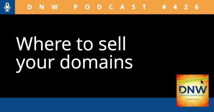 Graphic with the title "where to sell your domains" and "DNW Podcast #426"