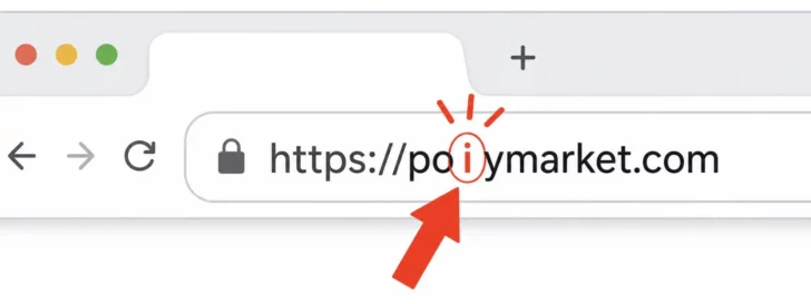 Browser URL bar of typo domain of polymarket