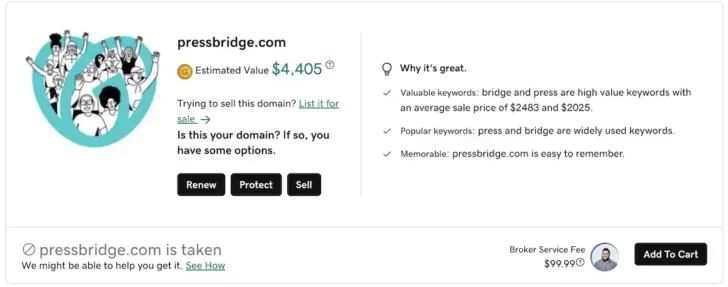 GoDaddy domain appraisal screenshot