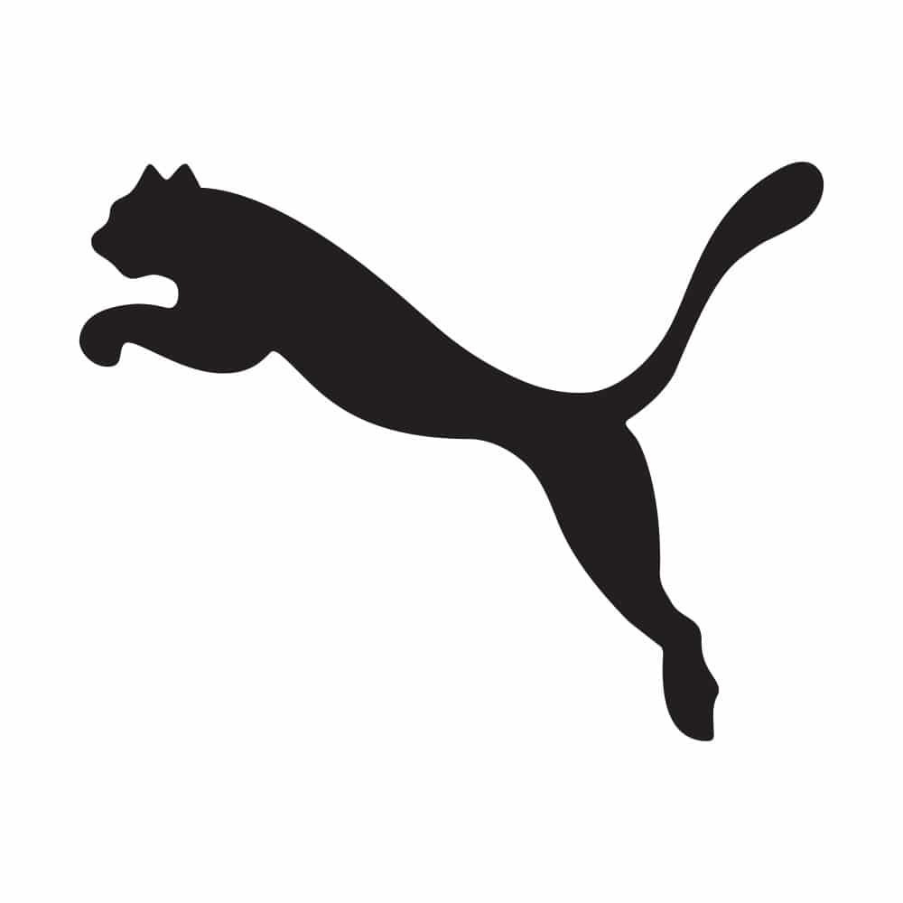 Puma sportswear logo shows a black puma leaping on a white background
