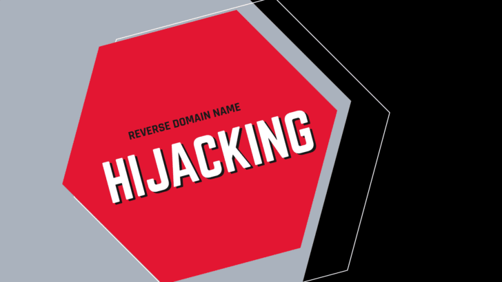 The words Reverse Domain Name Hijacking on a stylized background in red, gray and black colors