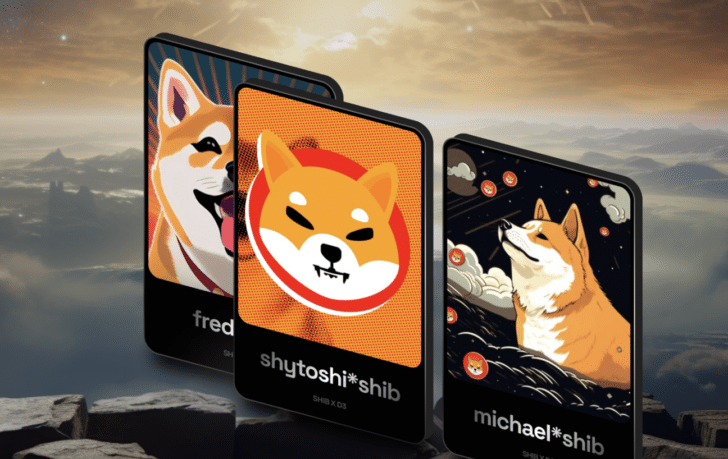 Pictures of three cards with Shiba Inu images and Shiba Inu web3 names