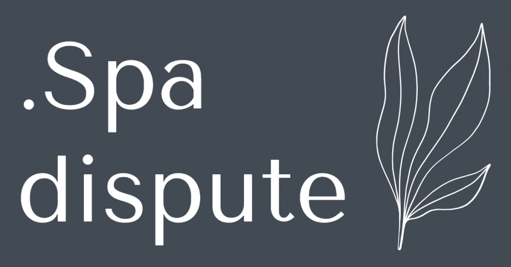 The words ".spa dispute" on a grey background with a leaf image