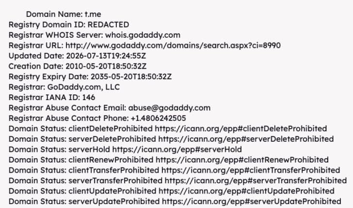 t.me whois record