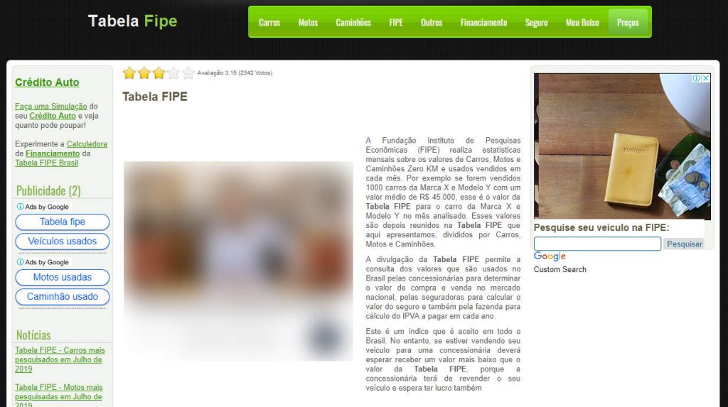 Screenshot of tabelafipebrasil.com, which is the subject of a stolen domain lawsuit