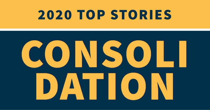 The word "consolidation" in large block letters spread over two lines, underneath "2020 top stories" text