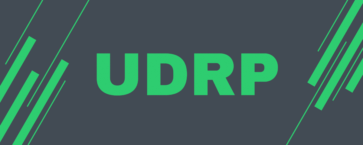 The word UDRP in Green on a grey background with green diagonal lines
