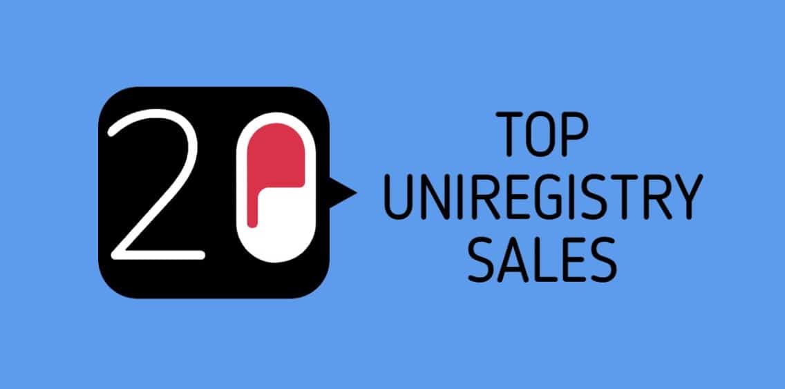 Graphic with the number 20 and words "Top Uniregistry Sales"