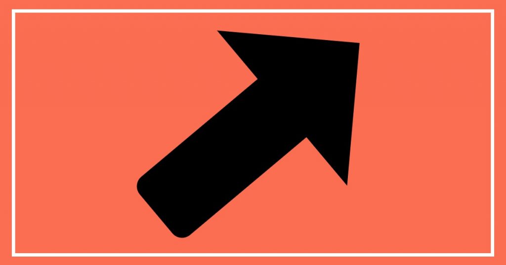 Picture of an arrow pointing up and to the right. The arrow is black on an orange background