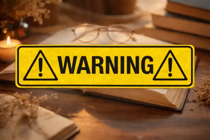Warning symbol over a book