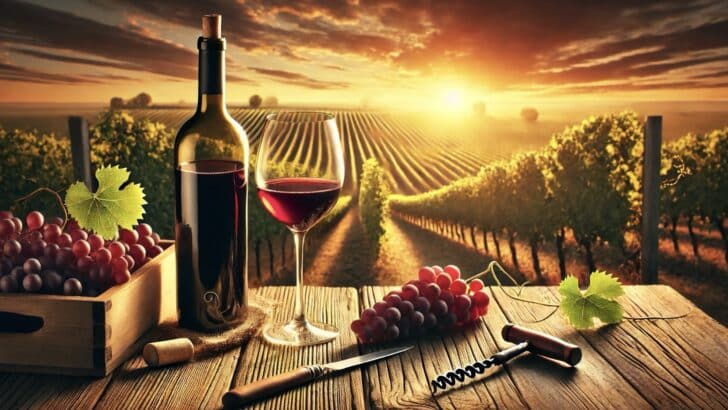 Image of bottle of wine in a vineyard