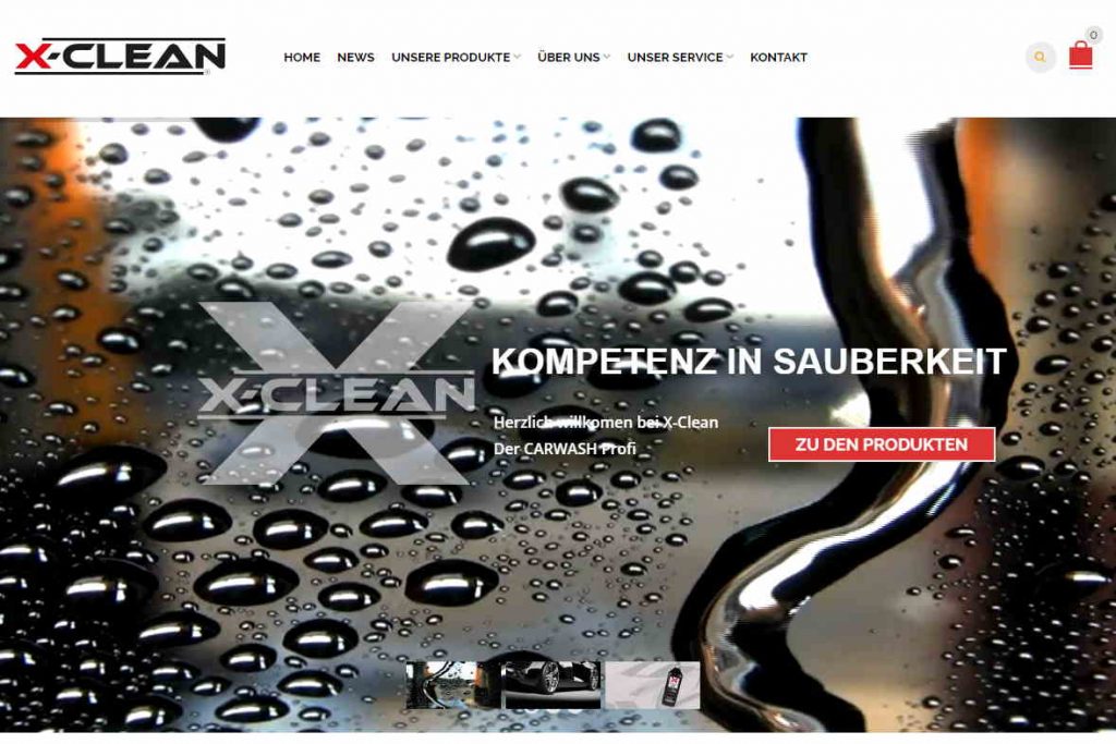 Website screenshot of XClean, a car wash products company
