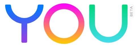Logo for You.com search engine has a purple Y, pink/orange O and blue/green U with the word beta next to it