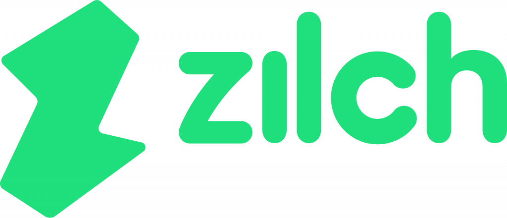 Logo for Zilch has a stylized Z and the word zilch in bright green color