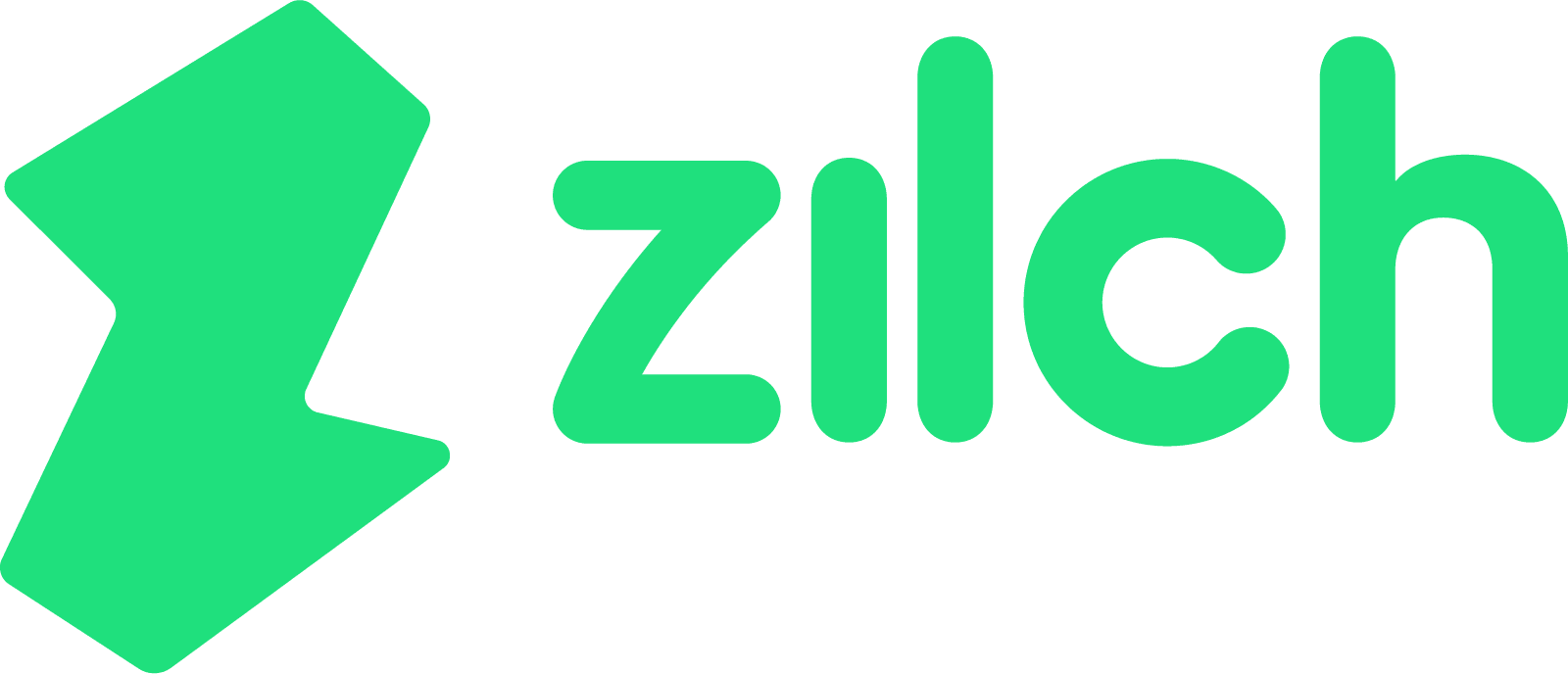 Logo for Zilch has a stylized Z and the word zilch in bright green color